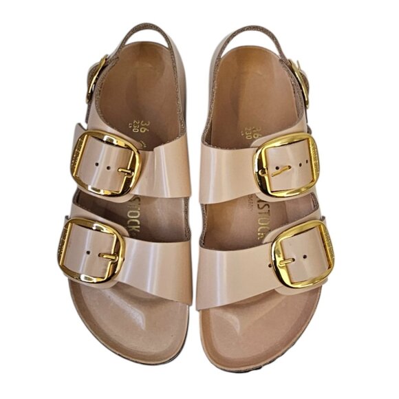 Birkenstock Milano Big Buckle High Shine Sandals, Leather, Light Sand, Size 36/5 - Picture 2 of 9